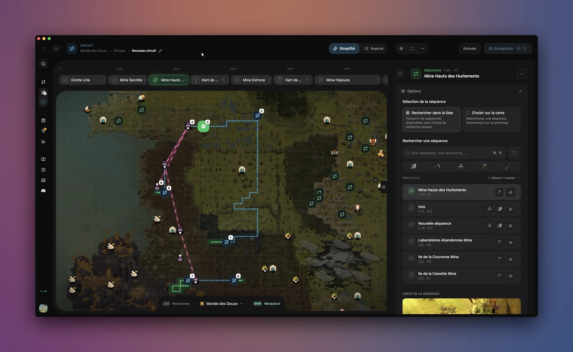 Capture d'EZGather : la configuration d'un parcours de récolte