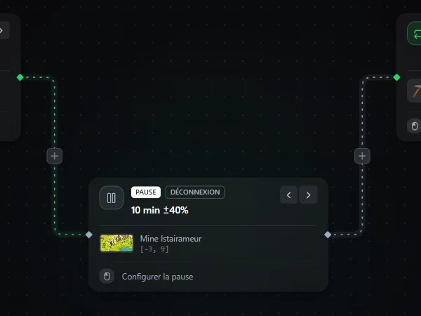 L'éditeur de circuit d'EZGather : une pause de 10 minutes à ± 40 % entre deux mines