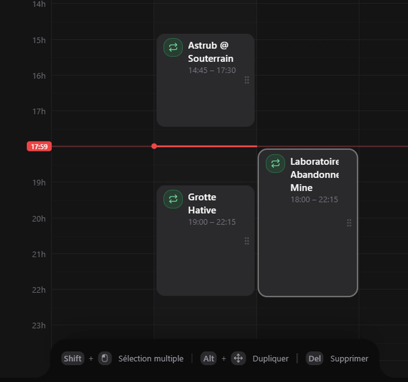 Le planificateur d'EZGather : les plages horaires d'une semaine